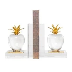 6" Clear Crystal Fruit Apple Bookends With Gold Leaves Set -Michaels Decor Sale D740956S 5