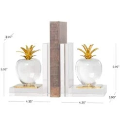 6" Clear Crystal Fruit Apple Bookends With Gold Leaves Set -Michaels Decor Sale D740956S 9