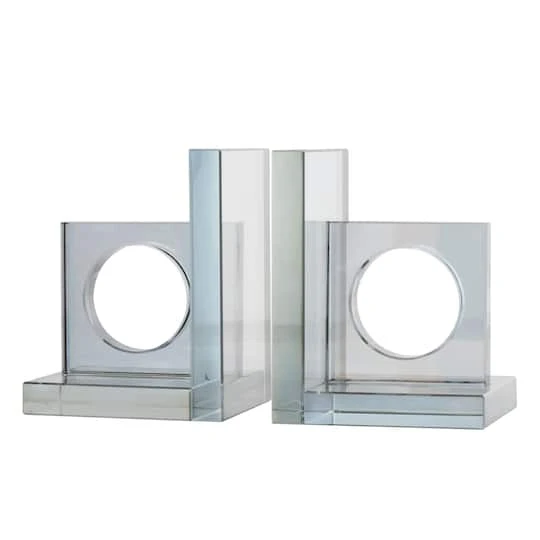 6" Silver Crystal Geometric Square Bookends With Circle Cut Outs Set 3 6" Silver Crystal Geometric Square Bookends With Circle Cut Outs Set