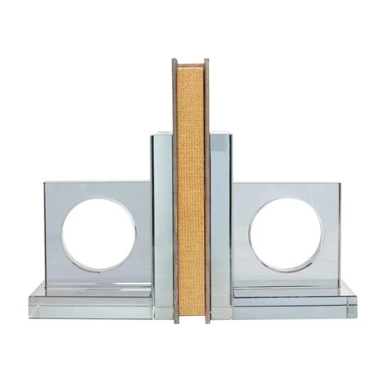 6" Silver Crystal Geometric Square Bookends With Circle Cut Outs Set 8 6" Silver Crystal Geometric Square Bookends With Circle Cut Outs Set - Image 6