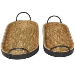 Brown Wooden Coiled Oval Nesting Tray Décor Set