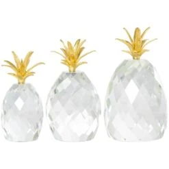 Clear & Gold Crystal Faceted Pineapple Sculpture Set