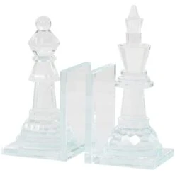 9.5" Clear Chess Oversized Bookends With Cut Crystal Designs Set