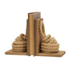 7" Brown Wood Knot Rope Bookends With Distressed L-Shaped Stands Set 17 7" Brown Wood Knot Rope Bookends With Distressed L-Shaped Stands Set -Michaels Decor Sale D753878S 7