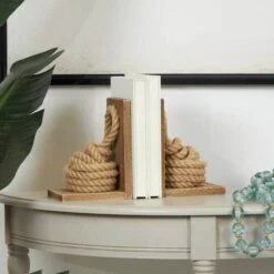 7" Brown Wood Knot Rope Bookends With Distressed L-Shaped Stands Set 12 7" Brown Wood Knot Rope Bookends With Distressed L-Shaped Stands Set -Michaels Decor Sale D753878S 9