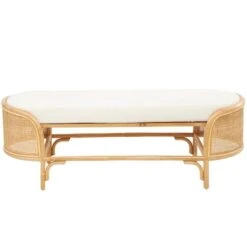 49" Brown Rattan Handmade Oval Bench With White Fabric Cushion -Michaels Decor Sale D754261S 2