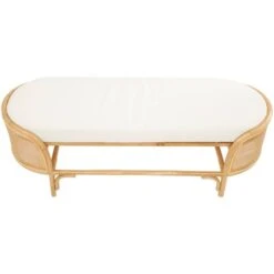 49" Brown Rattan Handmade Oval Bench With White Fabric Cushion -Michaels Decor Sale D754261S 3