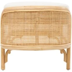 49" Brown Rattan Handmade Oval Bench With White Fabric Cushion -Michaels Decor Sale D754261S 5