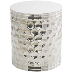 18" Silver Stainless Steel Drum Geometric Accent Table