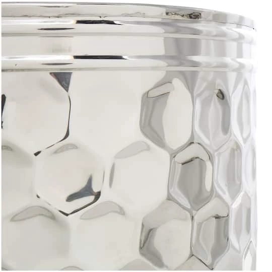 18" Silver Stainless Steel Drum Geometric Accent Table 6 18" Silver Stainless Steel Drum Geometric Accent Table - Image 4