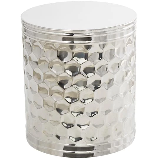 18" Silver Stainless Steel Drum Geometric Accent Table 7 18" Silver Stainless Steel Drum Geometric Accent Table - Image 5