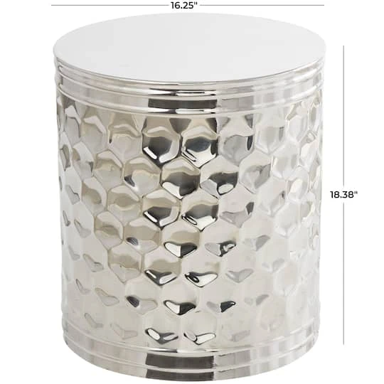 18" Silver Stainless Steel Drum Geometric Accent Table 8 18" Silver Stainless Steel Drum Geometric Accent Table - Image 6