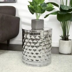 18" Silver Stainless Steel Drum Geometric Accent Table 15 18" Silver Stainless Steel Drum Geometric Accent Table -Michaels Decor Sale D754268S 6