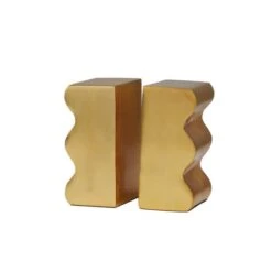 6" Wave Aluminum Bookends Set Gold