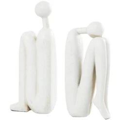 9" Polystone People Bookends Set White