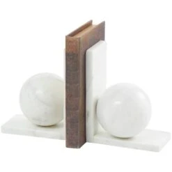 7" White Marble Sleek Orb Geometric Bookends With L-Shaped Bases Set -Michaels Decor Sale D757269S 1