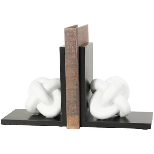 7" White MDF Knot Bookends With Black Stands Set 3 7" White MDF Knot Bookends With Black Stands Set