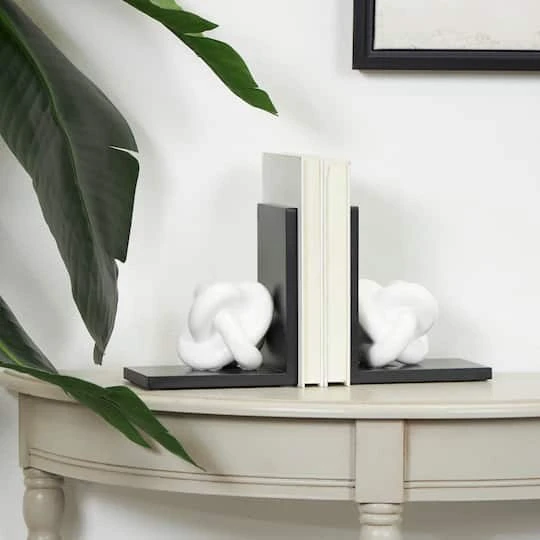 7" White MDF Knot Bookends With Black Stands Set 5 7" White MDF Knot Bookends With Black Stands Set - Image 3