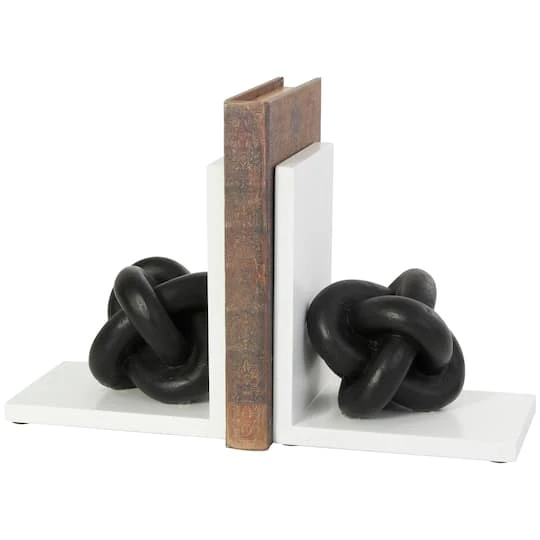 7" Black MDF Knot Bookends With White Stands Set 4 7" Black MDF Knot Bookends With White Stands Set - Image 2