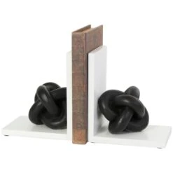 7" Black MDF Knot Bookends With White Stands Set