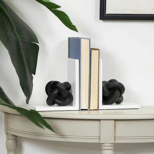 7" Black MDF Knot Bookends With White Stands Set 5 7" Black MDF Knot Bookends With White Stands Set - Image 3