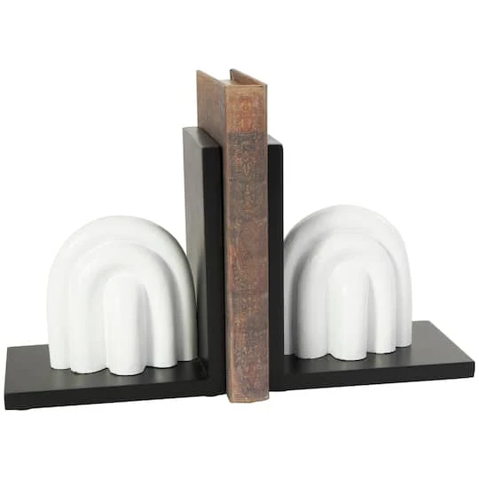 7" White MDF Abstract Layered Arched Bookends With Black Stands Set 3 7" White MDF Abstract Layered Arched Bookends With Black Stands Set