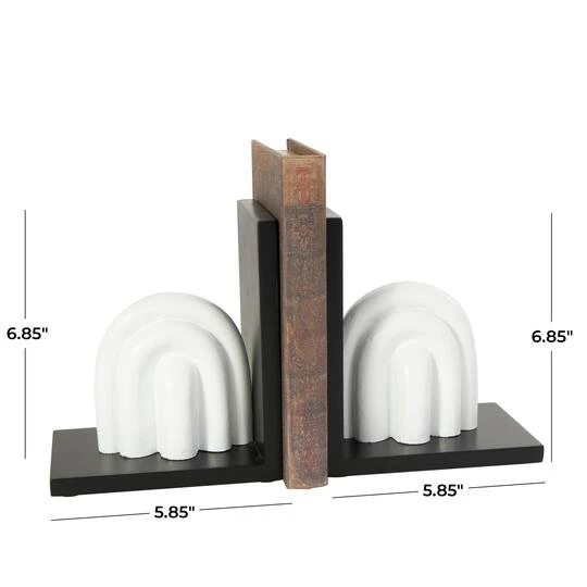 7" White MDF Abstract Layered Arched Bookends With Black Stands Set 6 7" White MDF Abstract Layered Arched Bookends With Black Stands Set - Image 4