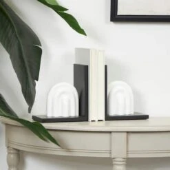 7" White MDF Abstract Layered Arched Bookends With Black Stands Set 10 7" White MDF Abstract Layered Arched Bookends With Black Stands Set -Michaels Decor Sale D757312S 5