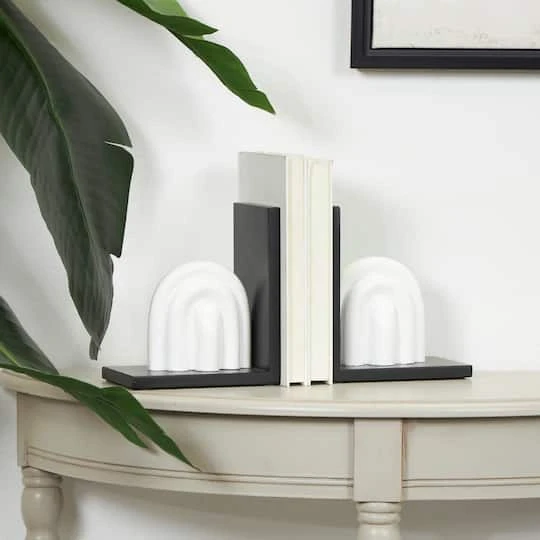 7" White MDF Abstract Layered Arched Bookends With Black Stands Set 5 7" White MDF Abstract Layered Arched Bookends With Black Stands Set - Image 3
