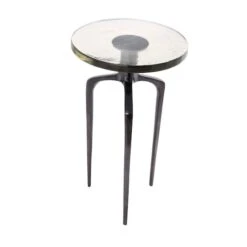 22" Accent Table With Textured Glass Tabletop Black