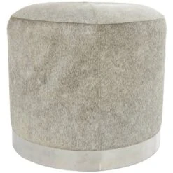 17" Gray Leather Patchwork Stool With Silver Metal Base -Michaels Decor Sale D758395S 8