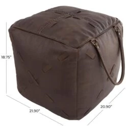 22" Leather Pouf With Woven Straps & Handles Dark Brown -Michaels Decor Sale D758398S 9