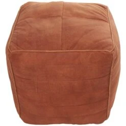 21" Leather Pouf With Linear Panels Tan -Michaels Decor Sale D758404S 4