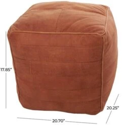 21" Leather Pouf With Linear Panels Tan -Michaels Decor Sale D758404S 9