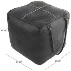 22" Leather Pouf With Woven Straps & Handles Black -Michaels Decor Sale D758405S 9