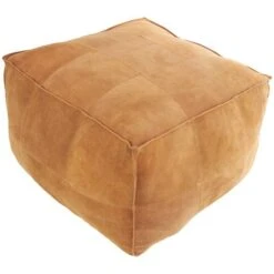 28" Leather Low Profile Square Pouf With Patchwork Design Light Brown -Michaels Decor Sale D758407S 4