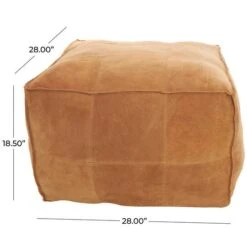28" Leather Low Profile Square Pouf With Patchwork Design Light Brown -Michaels Decor Sale D758407S 9
