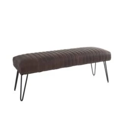 4ft. Dark Brown Leather Upholstered Bench With Hairpin Legs