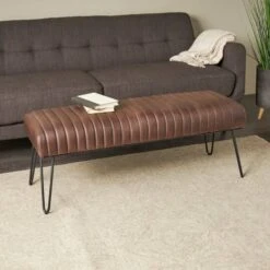 4ft. Dark Brown Leather Upholstered Bench With Hairpin Legs -Michaels Decor Sale D758408S 10