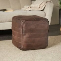 21" Leather Pouf With Linear Panels Dark Brown -Michaels Decor Sale D758410S 10