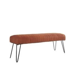 4ft. Brown Leather Upholstered Bench With Hairpin Legs