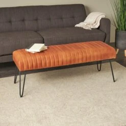 4ft. Brown Leather Upholstered Bench With Hairpin Legs -Michaels Decor Sale D758411S 10