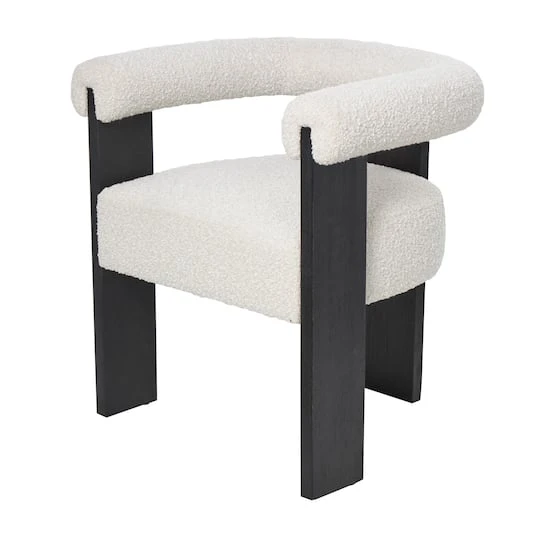 White Curved Back Mid-Century Modern Round Accent Chair With Black Wood Frame 4 White Curved Back Mid-Century Modern Round Accent Chair With Black Wood Frame - Image 2