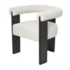 White Curved Back Mid-Century Modern Round Accent Chair With Black Wood Frame