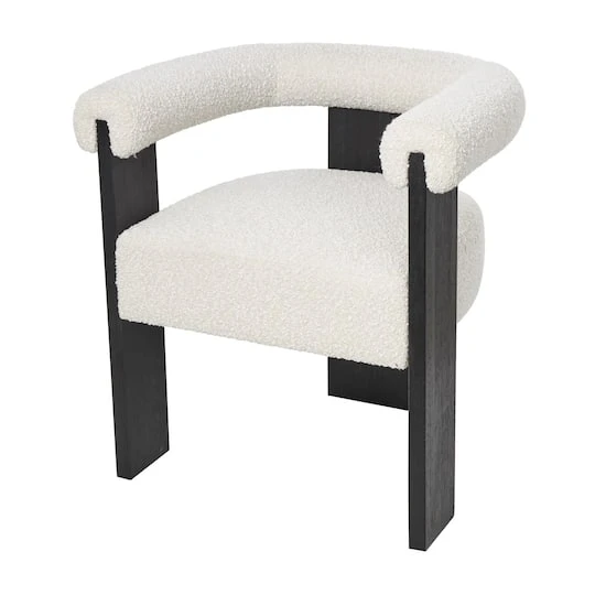 White Curved Back Mid-Century Modern Round Accent Chair With Black Wood Frame 5 White Curved Back Mid-Century Modern Round Accent Chair With Black Wood Frame - Image 3