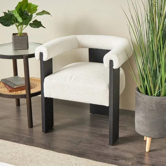 White Curved Back Mid-Century Modern Round Accent Chair With Black Wood Frame 10 White Curved Back Mid-Century Modern Round Accent Chair With Black Wood Frame - Image 8