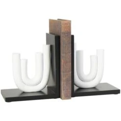 7" White MDF Abstract Layered U-Shaped Bookends With Black Stands Set -Michaels Decor Sale D758499S 1