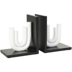 7" White MDF Abstract Layered U-Shaped Bookends With Black Stands Set