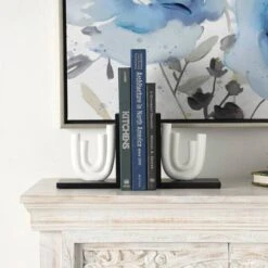 7" White MDF Abstract Layered U-Shaped Bookends With Black Stands Set -Michaels Decor Sale D758499S 7