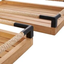 Brown Wood Slatted Tray With Elevated Woven Sides & Black Metal Corners Set -Michaels Decor Sale D758535S 2